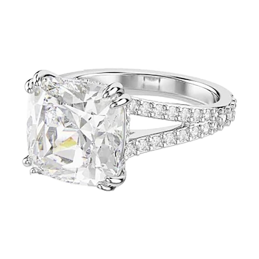 Swarovski Stilla Large Square Cut Cocktail Ring Rhodium Silver Pavé  Size 7 / 55
